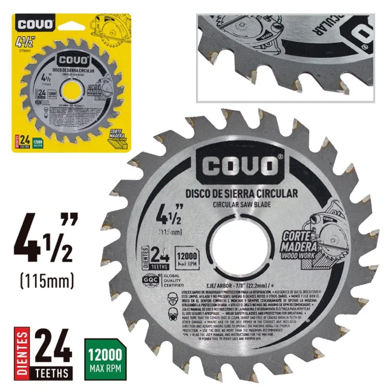 DISCO DE SIERRA 4 1/2" PARA MADERA COVO A367-S9610-CV