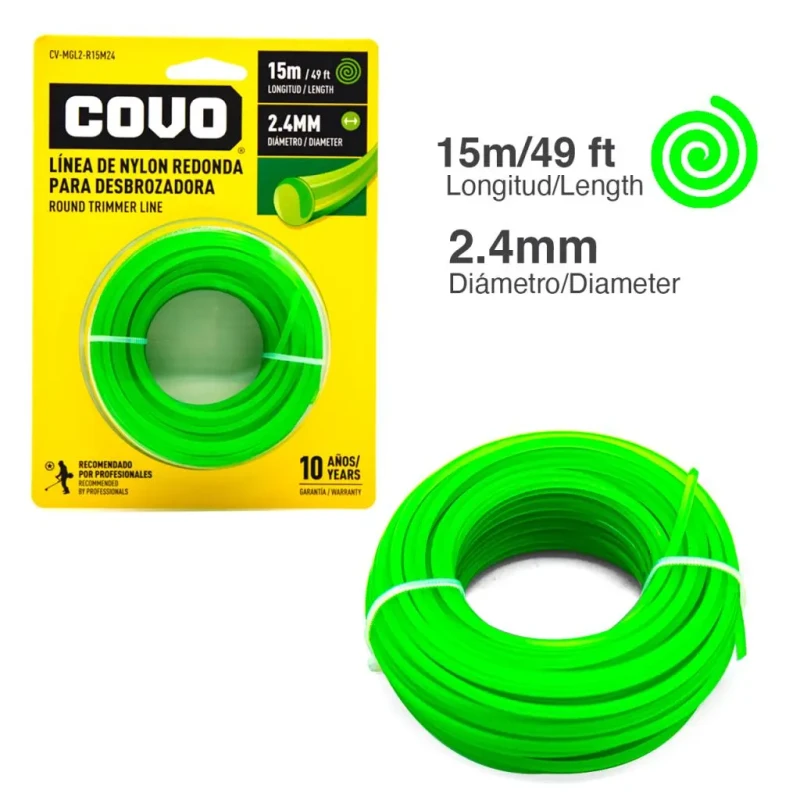 NYLON REDONDO PARA DESMALEZADORA 15MT X 2.4MM COVO
