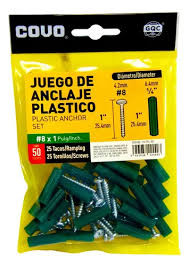 TORNILLOS CON RAMPLUG 8 X 1" 50 PIEZAS VERDE COVO