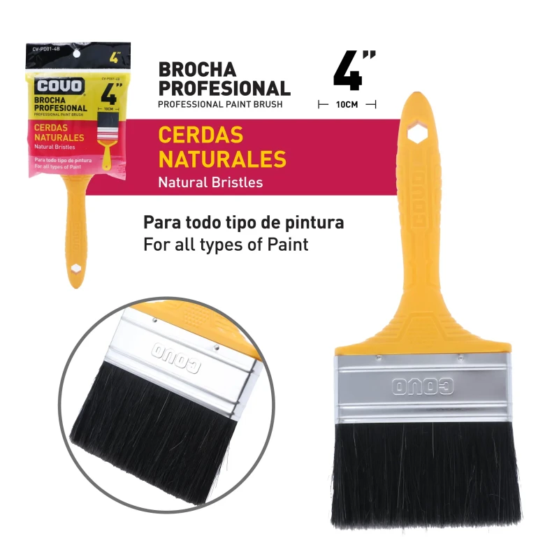 BROCHA 4" CERDAS NATURALES NEGRAS COVO CV-PD01-4B