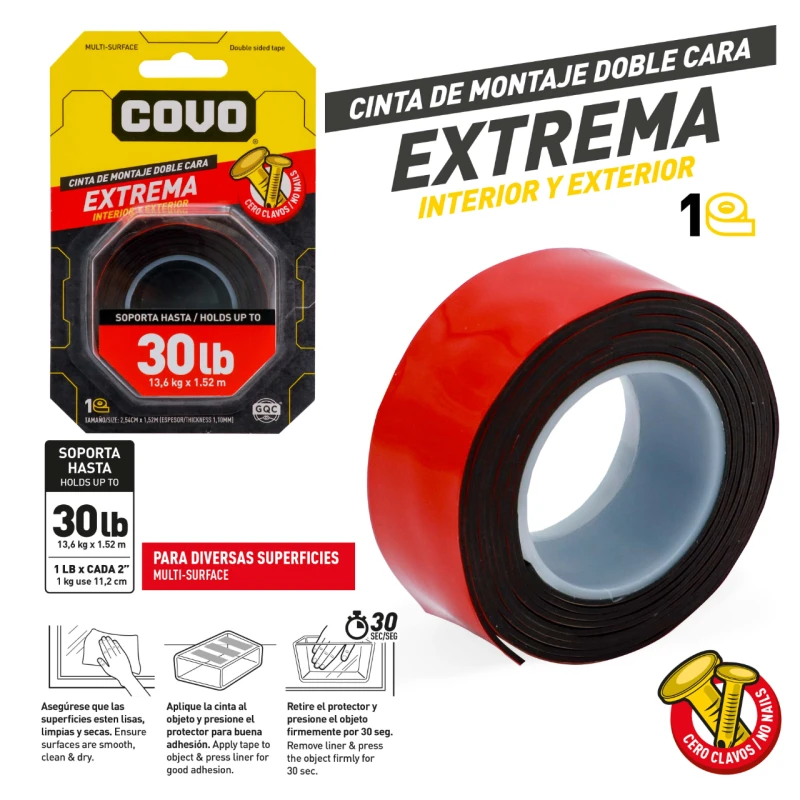 CINTA DOBLE FAZ 30LB COVO CV-DSMT-E