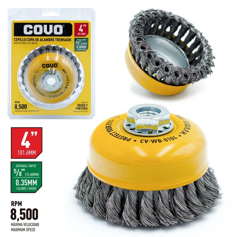 DISCO CEPILLO COPA DE ALAMBRE 4" X 5/8"CV-WB-0104 COVO
