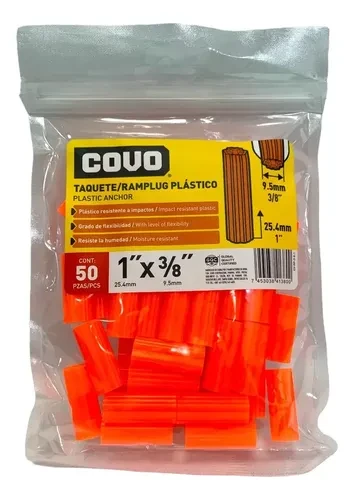 RAMPLUG PLASTICO 1" X 3/8" 50 PIEZAS NARANJA COVO